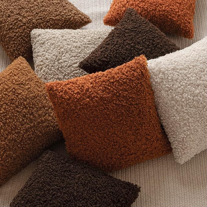 Foindtower 2 Pieces 20x20 Inch Burnt Orange, Faux Fur Throw Pillow Cover Accent - Image 7