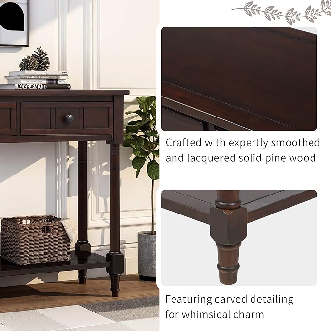 Bellemave Console Table with Drawers, Retro Entryway Table with 2 Drawers and - Image 5