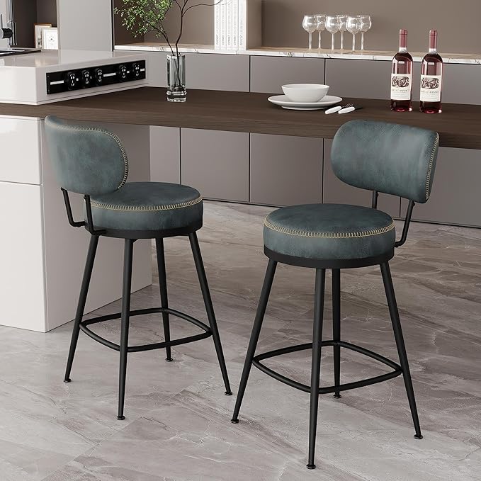 Counter Height Bar Stools, Faux Leather Kitchen Counter Stools - Image 8