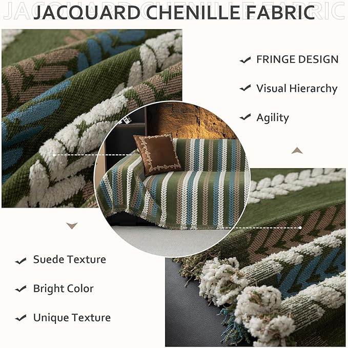 STACYPIK Thick Jacquard Green Couch Cover, Washable Sofa Cover - Image 6