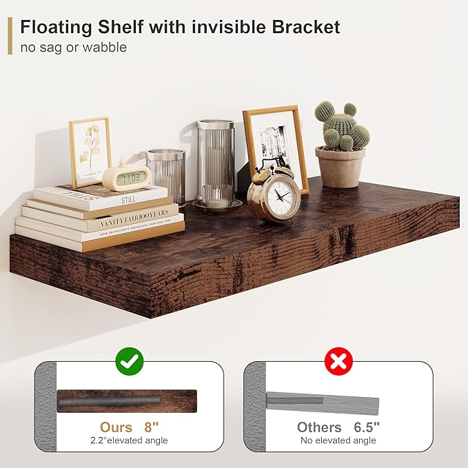 Heimlove Rustic Brown Bathroom Shelves Floating Shelves - Image 4