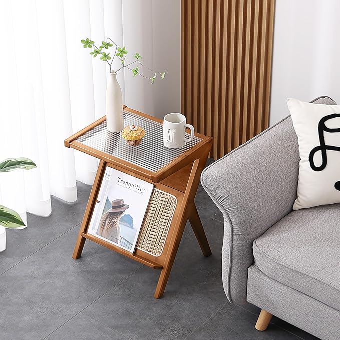 Tiita 2 Pack Rattan Side Table, Mid Century Nightstand, Bamboo Accent Bedside - Image 6