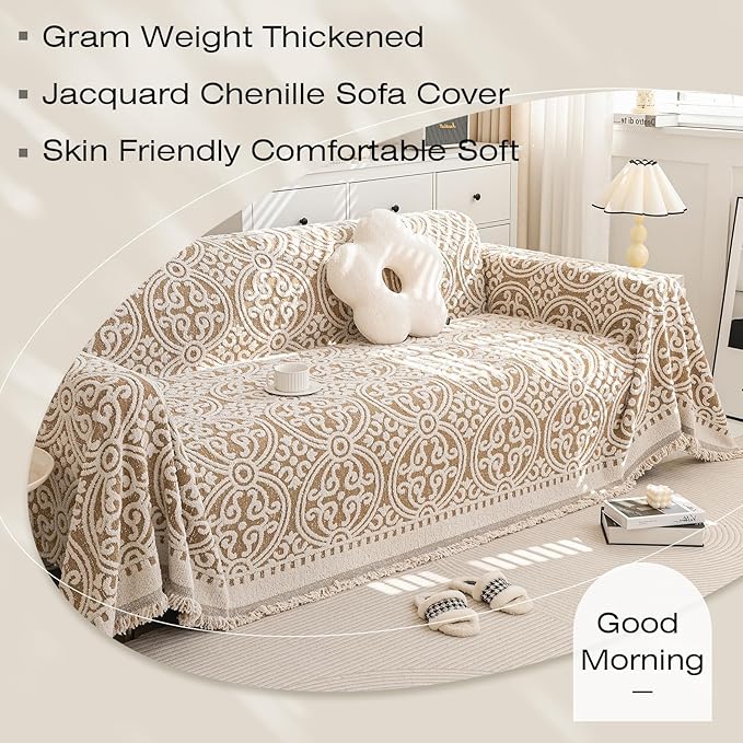 STACYPIK Khaki French Jacquard Couch Covers Thickened Boho L Shape Sofa Covers - Image 5