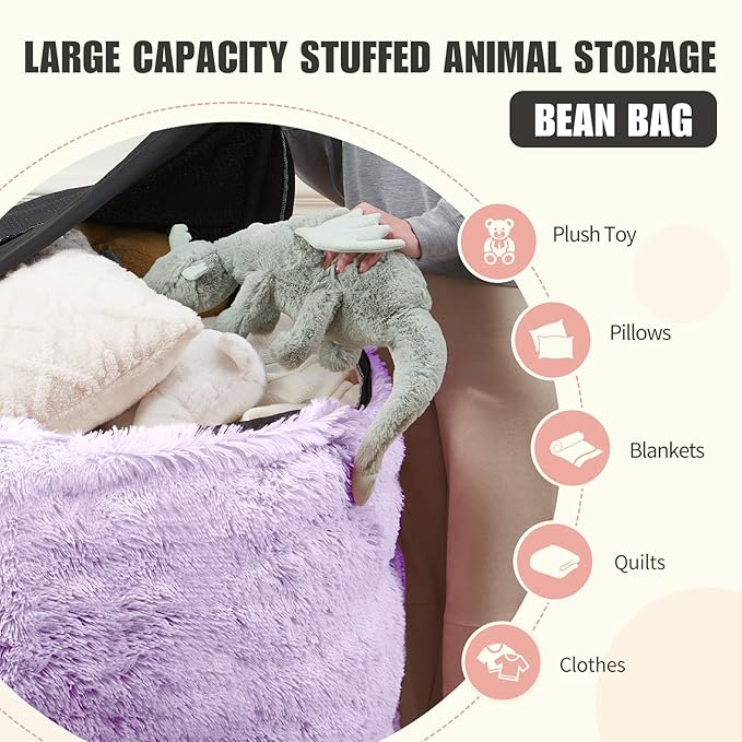 Huge Bean Bag Covers Only, Fluffy Stuffed Beanbag Chair Covers No Filler - Image 3