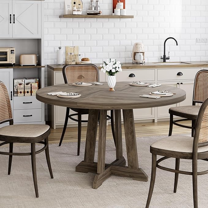 GarveeHome Round Dining Table for 4, Kitchen Dining Room Circle Dinner Pedestal - Image 5