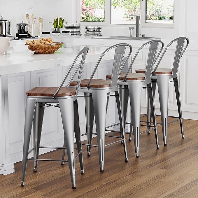 Yongqiang 24 inch Bar Stools Set of 4 High Back Kitchen Counter Height Bar by lightupyourlife