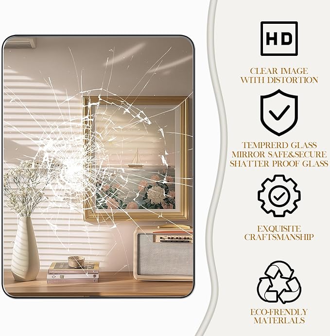 22×30 Black Bathroom Mirror, Rectangular Bathroom Vanity Mirror - Image 6