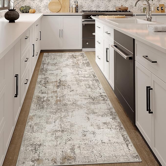 2x8 Washable Runner Rug Brown Grey Neutral Abstract Hallway Kitchen Living Room - Image 4