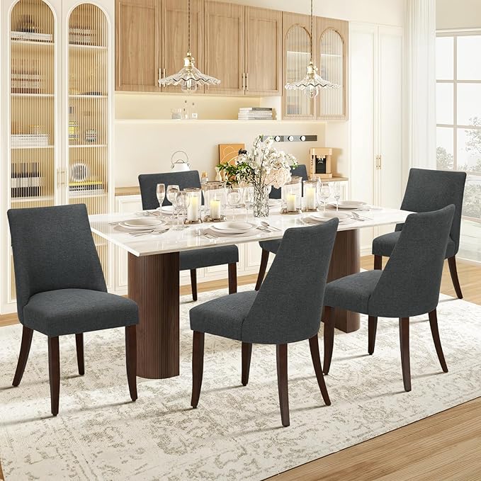 COLAMY Upholstered Dining Chairs Set of 6, Mid Century Modern Kitchen Chairs - Image 2