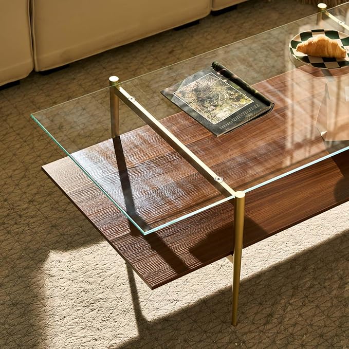 AGV LIGHTING Tadio Large Glass Coffee Table, Mid-Century Modern Coffee Table - Image 8