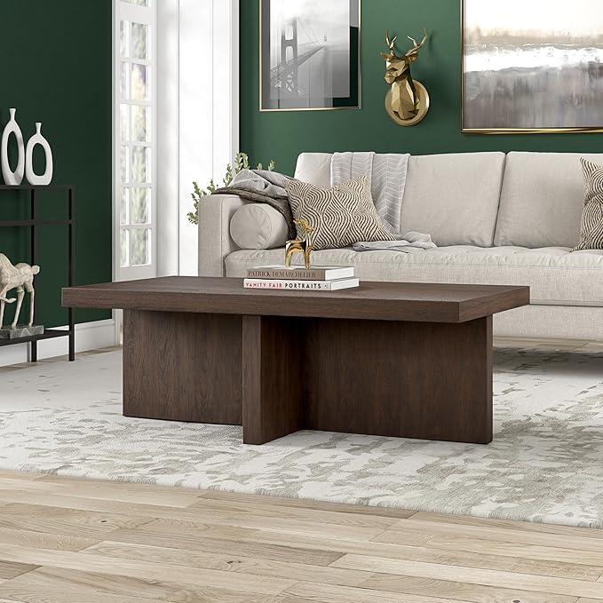 Henn&Hart 44" Rectangular Wood Pedestal Low-Profile Coffee Table - Image 5