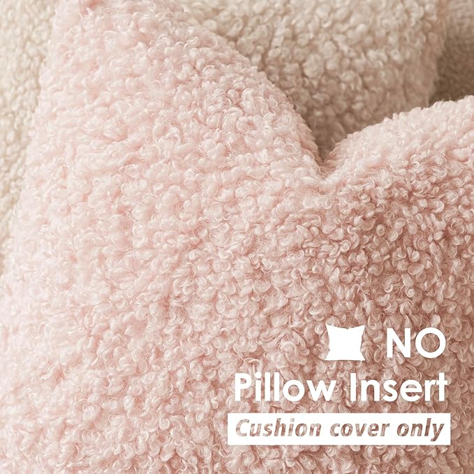 Foindtower 2 Pieces 20x20 Inch Light Pink, Faux Fur Throw Pillow Cover Accent - Image 3