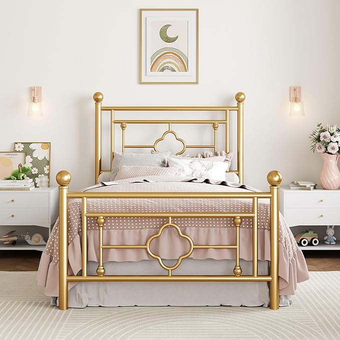 SHA CERLIN 14 Inches Twin Size Metal Platform Bed Frame/Vintage Iron-Art by SHACERLIN