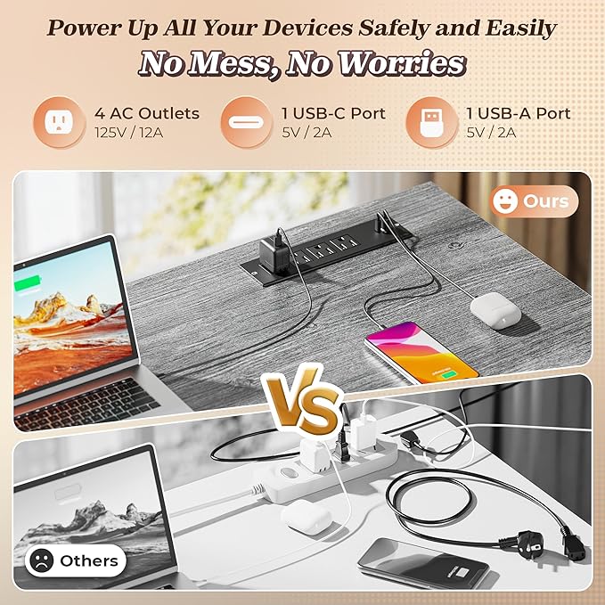 PRAISUN 61" L Shaped Desk with Power Outlets and USB-C Port, Reversible - Image 4