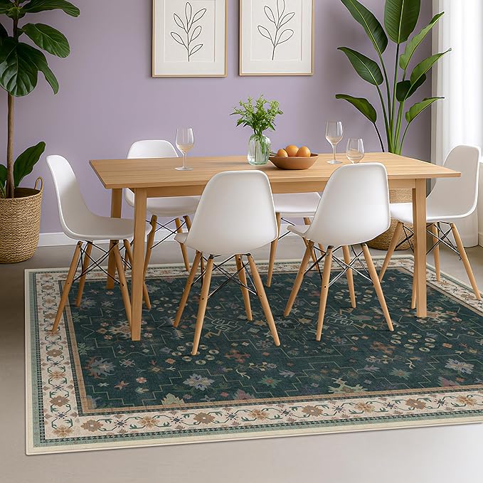 Dark Green Oushak 5x8 Living Room Rug - Image 3