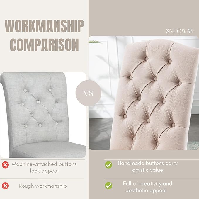 Tufted Upholstered Parsons Dining Chair Set Fabric Diner Accent Stylish Modern - Image 6