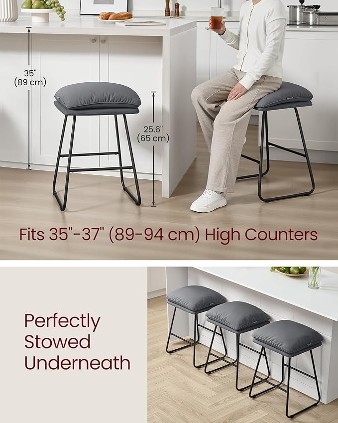 VASAGLE Bar Stools Set of 2, Counter Height Bar Stools, Leather Counter Stools - Image 5