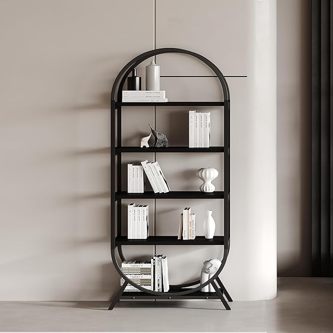 Bookshelf Arched Bookcase, Industrial 5 Tier Open Book Shelves - Image 8
