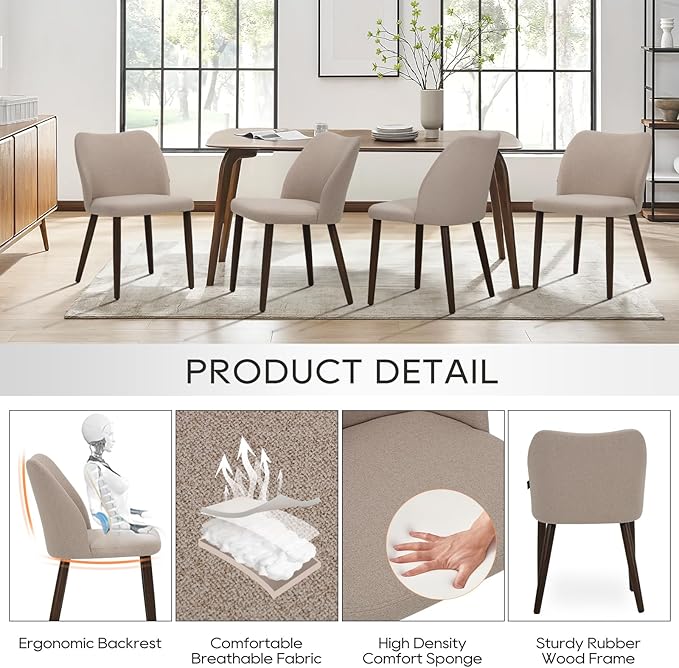COLAMY Upholstered Dining Chairs Set of 6, Modern Fabric Dining Room Kitchen - Image 4