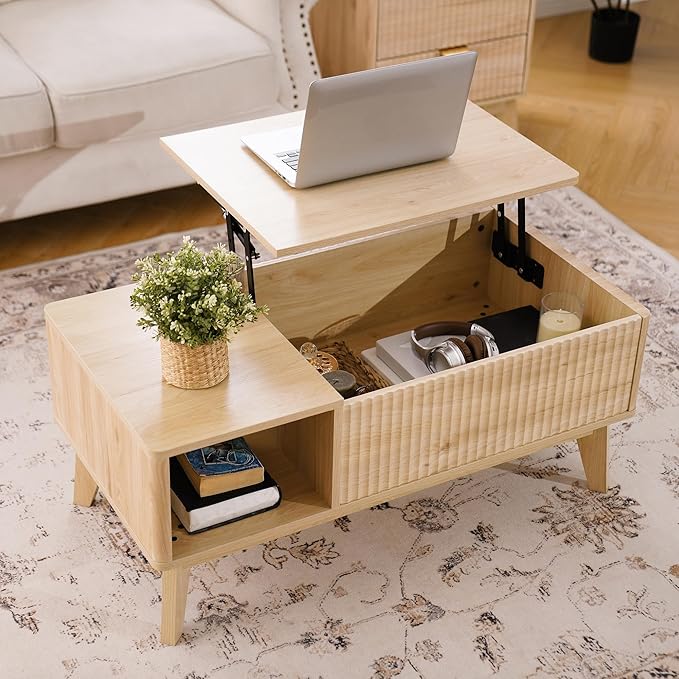 LYNCOHOME Fluted Lift Top Coffee Table - Image 9