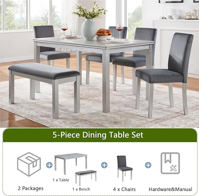 soges 6 Piece Wooden Dining Table Set, Wooden Dining Table - Image 5