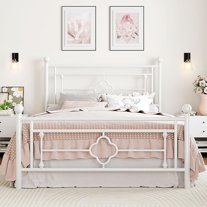SHA CERLIN 14 Inches Full Size Metal Platform Bed Frame/Vintage Iron-Art by SHACERLIN