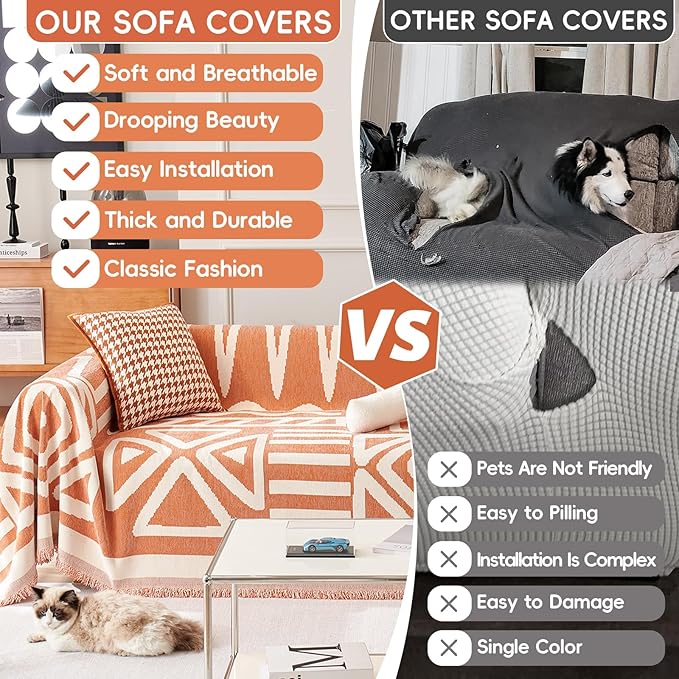 STACYPIK Geometric Orange Sofa Cover - Image 3