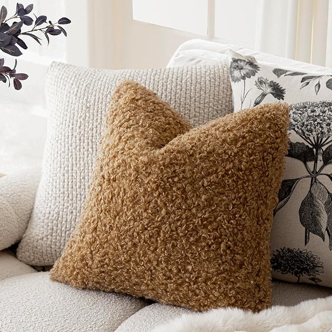 Foindtower 2 Pieces 24x24 Inch Bronze, Faux Fur Throw Pillow Cover Accent - Image 4