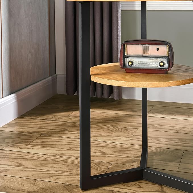 MODERION Round End Table with Storage, Solid Wood & Black Metal Frame, 19.3"L x - Image 6