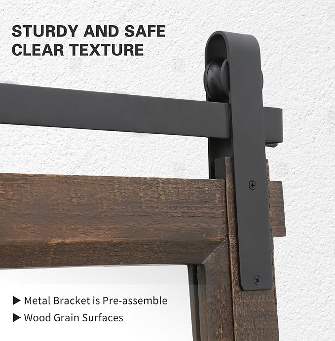 Bathroom Barn Door Mirror: 42"x28" Brown Farmhouse Wood Frame - Image 5