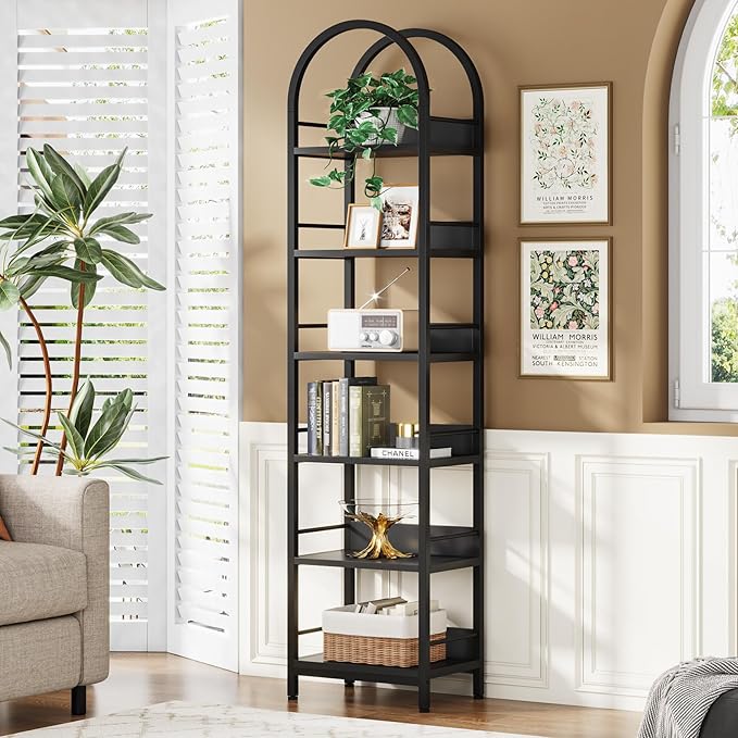 LITTLE TREE 6-Tier Open Bookshelf, 78.7" Tall Arched Bookcase, Freestanding - Image 4
