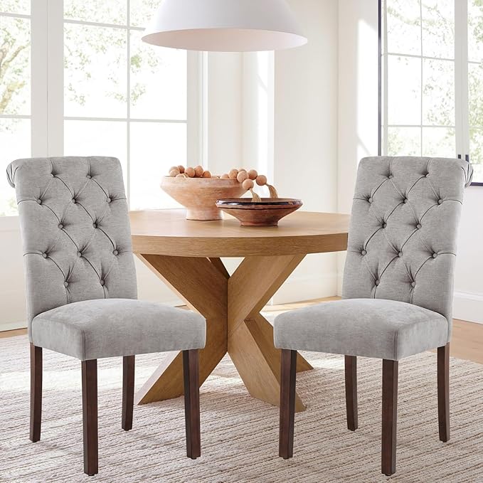 COLAMY Button Tufted Dining Chairs Set of 2, Parsons Upholstered Fabric Dining - Image 2