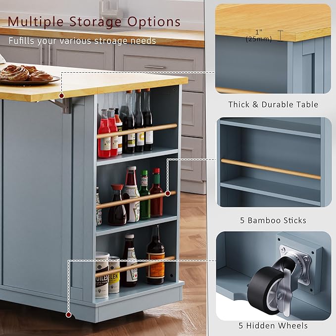 53" Large Kitchen Island Set - Image 6
