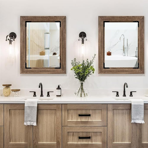 28"x36" Solid Wood Bathroom Mirror Tempered Glass - Image 2
