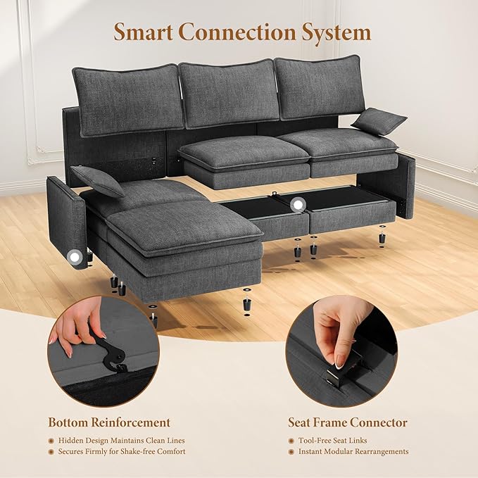 Vesgantti 108" U Shaped Sectional Couch, Comfy Cloud Modular Sectional Sofa - Image 5