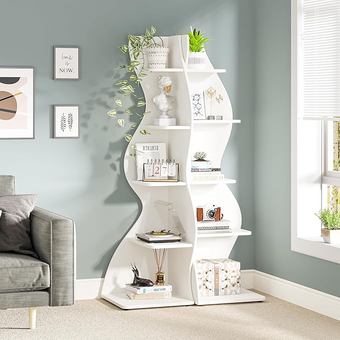 Tribesigns Corner Shelf, Modern 5-Tier Wall Corner Bookshelf, Stylish Corner - Image 6