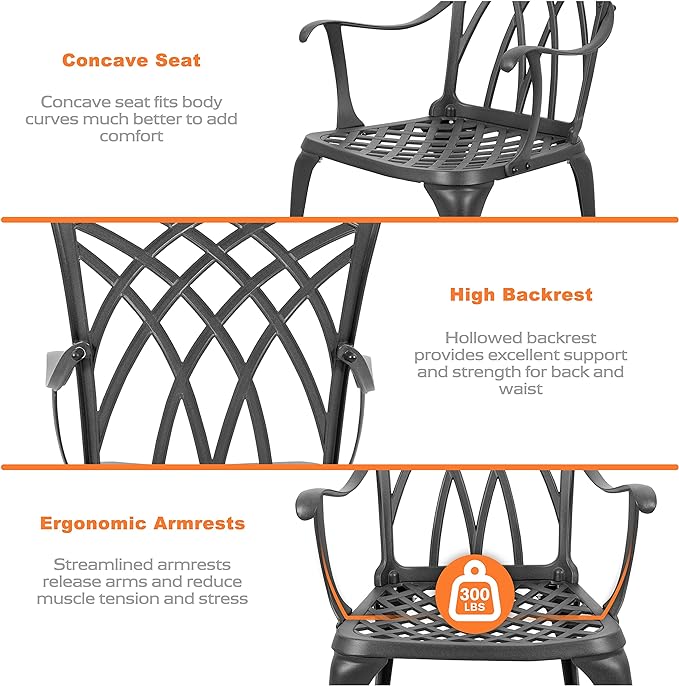 NUU GARDEN Patio Bistro Sets 3 Piece Cast Aluminum Bistro Table and Chairs Set - Image 5