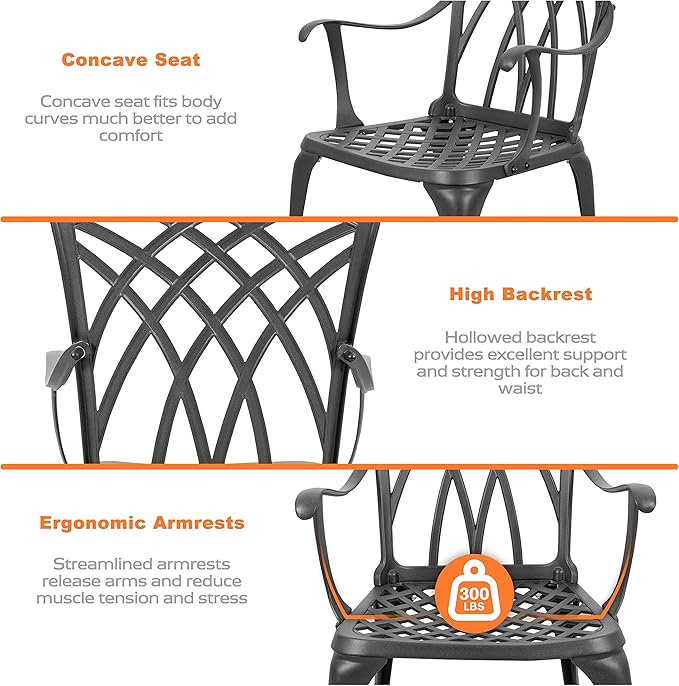 NUU GARDEN Bistro Set 3 Piece Outdoor All Weather Cast Aluminum Patio Bistro - Image 7