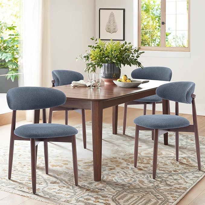 COLAMY Wooden Dining Chairs Set of 4, Modern Fabric Upholstered Kitchen Chairs by COLAMYINC