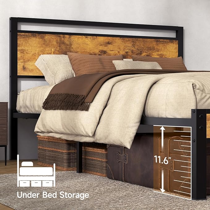 Z-hom Queen Bed Frame with Modern Wood Headboard & Footboard, Upgraded Heavy - Image 5