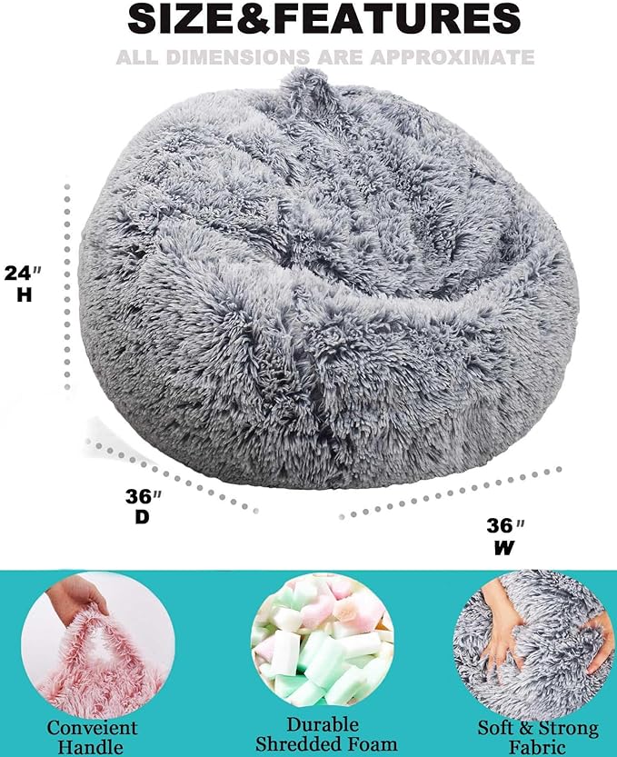 Fluffy Bean Bag Chair, 3FT Round Memory Foam Filled Bean Bag - Image 3