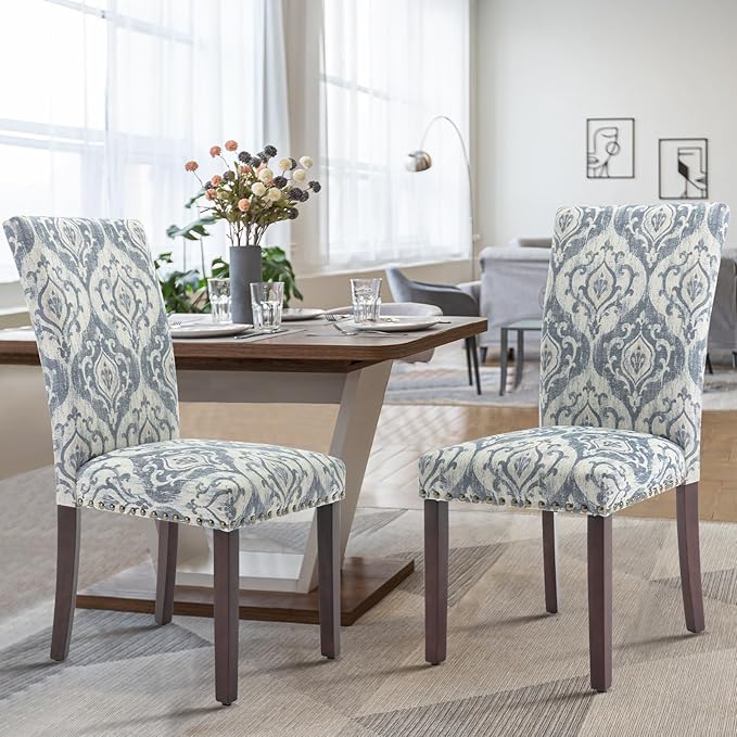 COLAMY Upholstered Parsons Dining Chairs Set of 2, Fabric Dining Room Kitchen - Image 4