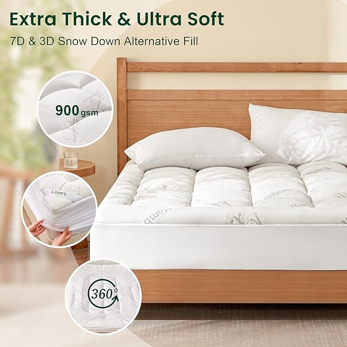 Love's cabin Twin Mattress Topper, Rayon Derived from Bamboo, 900 GSM - Image 2