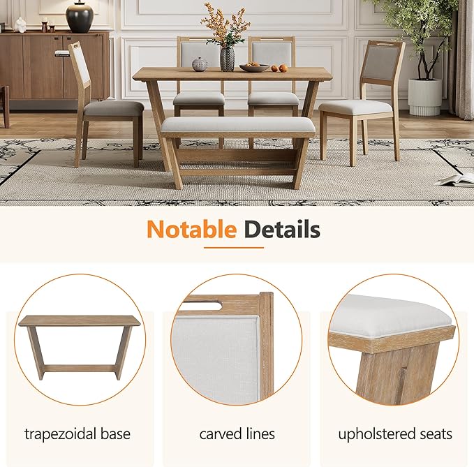 Merax 6-Piece Retro Dining Set, 1 Rectangular Table - Image 4