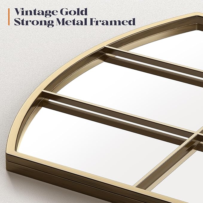 Wide Arched Mirror, Antique Brass Farmhouse Mirrors - Image 6
