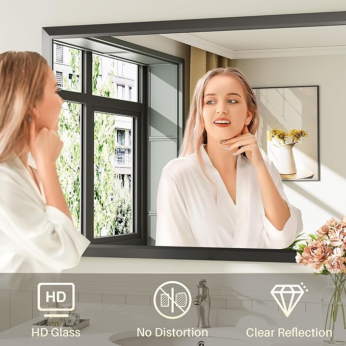 36x32 Inch Black Bathroom Mirror - Image 4