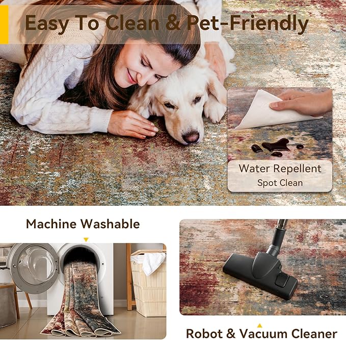 Washable Area Rugs 9'x12' Non-Slip Modern Abstract Soft - Image 5