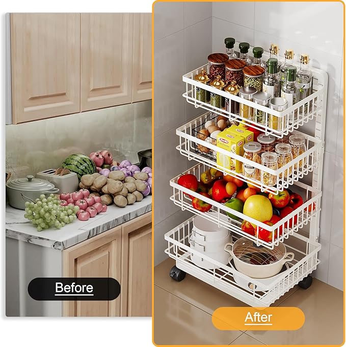 4-Tier Kitchen Storage Cart, Metal Utility Rolling Cart - Image 6