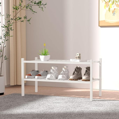 2 Tier Bamboo Shoe Rack for Closet Free Standing Wood Shoe Shelf for Entryway - Image 2