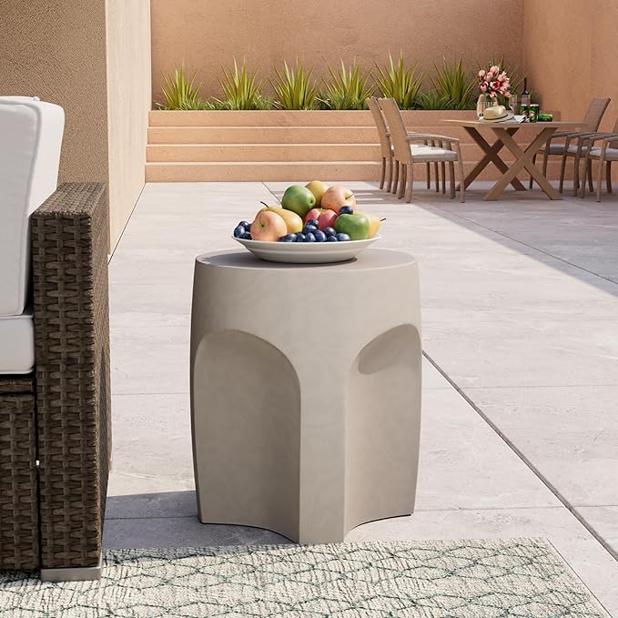 COSIEST Set of 2 Concrete Side Table Drum Shape, 2 Pieces Outdoor Side Table - Image 7
